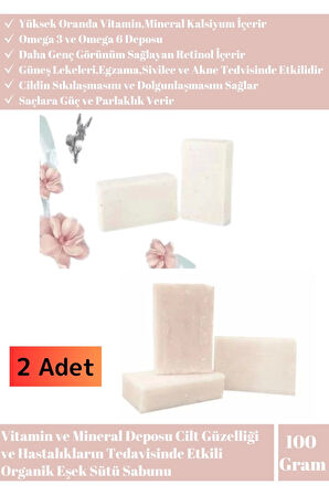 Özel Üretim %100 Bitkisel Saç Yüz Vücut El Cilt Güzelleştirici Mucizevi Eşek Sütü Sabunu 2 Adet