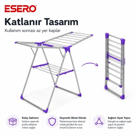 FunFlex Katlanabilir Çamaşır Kurutmalığı 20 kg Kapasiteli Alüminyum Metal Kurutma Askısı