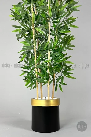 Yapay bambu ağacı 140cm siyah gold metal saksıda