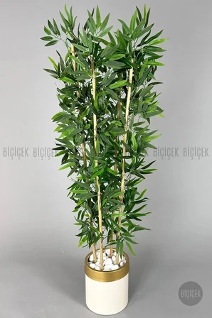 Yapay bambu ağacı 140cm krem gold metal saksıda