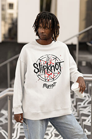 Rock Metal Müzik Grubu Baskılı Unisex Oversize Slipknot Maggot Sweatshirt