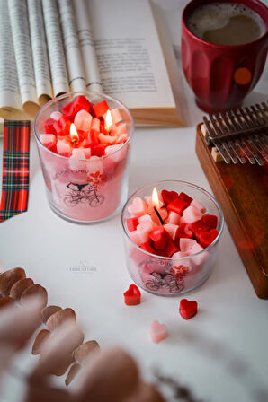 2 Adet Sevgililer Günü Özel Tasarım Kokulu Soya Wax Cam Bardak Kalp Mum Aromaterapi Hediyelik