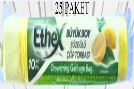 Ethex Büyük Boy Büzgülü Limonlu Çöp Torbası 65x80 cm 25 Adet
