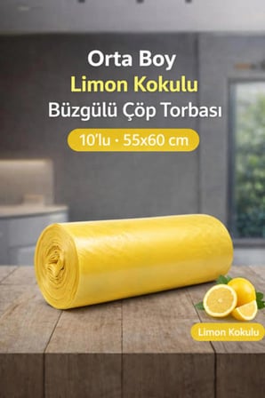 Ethex Orta Boy Büzgülü Limonlu Çöp Torbası 55x60 Cm (30 Lt) 10'lu Rulo