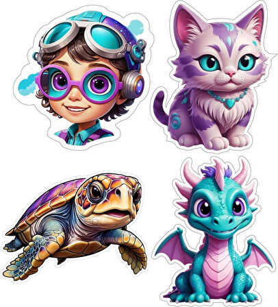 4 Adet 10x10 cm Sticker Çocuk Etiket Seti