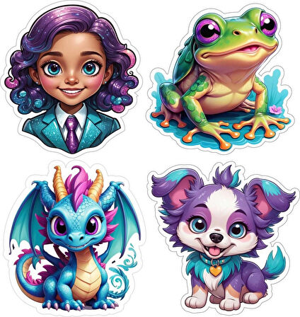 4 Adet 10x10 cm Sticker Çocuk Etiket Seti v4