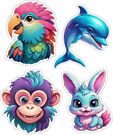 4 Adet 10x10 cm Sticker Çocuk Etiket Seti v7