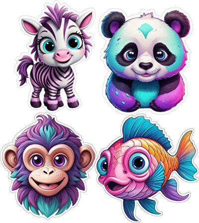 4 Adet 10x10 cm Sticker Çocuk Etiket Seti v8