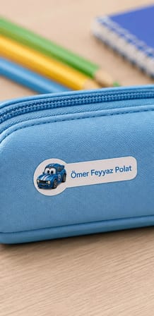 Pastel Renklerle Kişiye Özel Okul Etiketi Seti Araba Tasarımlı 252 Adet - Mat Renkli İsim Etiketi (Kalem, Suluk, Defter)