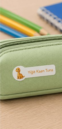 Pastel Renklerle Kişiye Özel Okul Etiketi Seti Dinazor Tasarımlı 252 Adet - Mat Renkli İsim Etiketi (Kalem, Suluk, Defter)