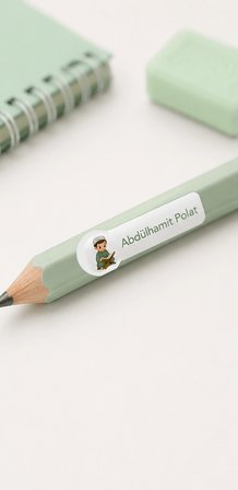 Pastel Renklerle Kişiye Özel Okul Etiketi Seti İslami Erkek Tasarımlı 252 Adet - Mat Renkli İsim Etiketi (Kalem, Suluk, Defter)