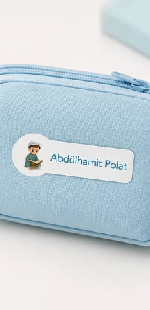 Pastel Renklerle Kişiye Özel Okul Etiketi Seti İslami Erkek Tasarımlı 252 Adet - Mat Renkli İsim Etiketi (Kalem, Suluk, Defter)