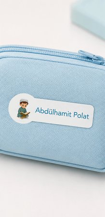 Pastel Renklerle Kişiye Özel Okul Etiketi Seti İslami Erkek Tasarımlı 252 Adet - Mat Renkli İsim Etiketi (Kalem, Suluk, Defter)