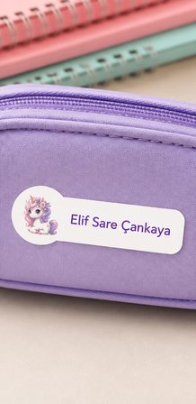 Pastel Renklerle Kişiye Özel Okul Etiketi Seti Unicorn Tasarımlı 252 Adet - Mat Renkli İsim Etiketi (Kalem, Suluk, Defter)