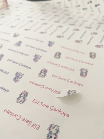 Pastel Renklerle Kişiye Özel Okul Etiketi Seti Unicorn Tasarımlı 252 Adet - Mat Renkli İsim Etiketi (Kalem, Suluk, Defter)