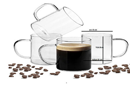 6'lı Borosilikat  Kupa Nescafe,Latte,Filtre Kahve,Süt,Bitki Çayı Kupası 350 ml (En: 8 cm Yük: 8 cm)