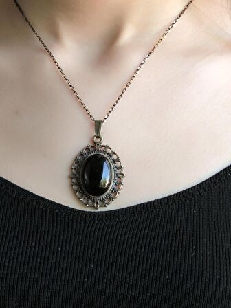 Doğal Taş Oniks Doğal Taşlı Otantik Kadın Kolye 45 Cm Zincirli euk13o