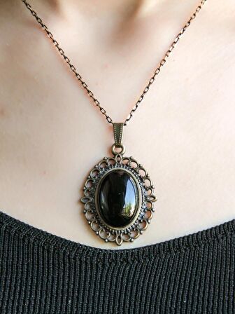 Doğal Taş Oniks Doğal Taşlı Otantik Kadın Kolye 45 Cm Zincirli euk13o