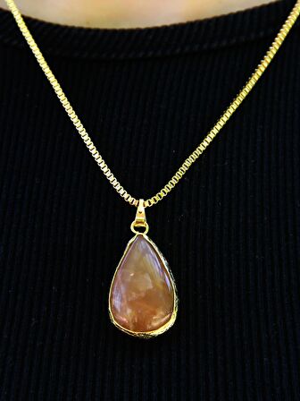 Doğal Taş Güneş Doğal Taşlı Kadın Kolye 40cm Zincirli euk20g