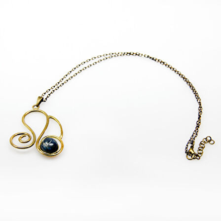 Lapis Doğal Taşlı Otantik Kadın Yuvarlak Kolye 45 cm Zincirli