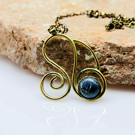 Lapis Doğal Taşlı Otantik Kadın Yuvarlak Kolye 45 cm Zincirli