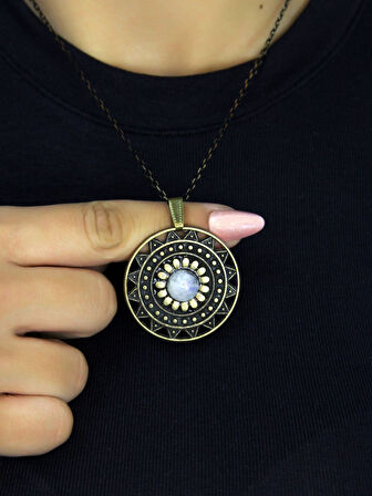 Doğal Taş Aytaşı Doğal Taşlı Yuvarlak Model Antik Kadın Kolye euk47ay