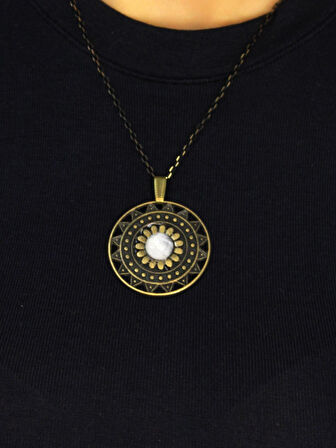 Doğal Taş Aytaşı Doğal Taşlı Yuvarlak Model Antik Kadın Kolye euk47ay