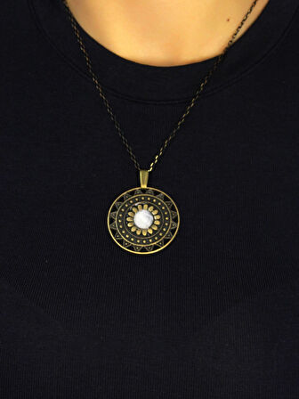 Doğal Taş Aytaşı Doğal Taşlı Yuvarlak Model Antik Kadın Kolye euk47ay