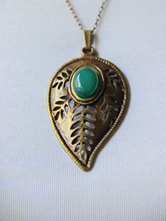 Aytaşı Doğal Taşlı Yaprak Desen Kadın Doğal Taş Otantik Uzun Kolye euk9ya