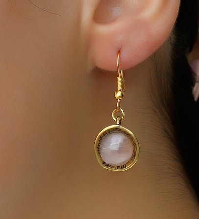 Doğal Taş Pembe Kuvars Doğal Taşlı Yuvarlak Kadın Küpe Euku23Pk