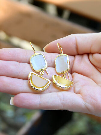 İkili Model Kedigözü Cam Sallantılı Kadın Küpe euku26s