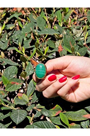 Oval Yeşil Akik Doğal Taş Ayarlanabilir Kadın Doğal Taş Yüzük euy13ya