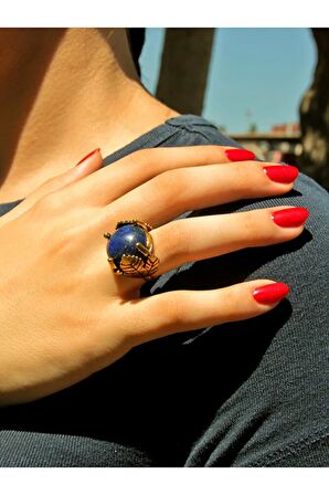 Yaprak Desenli Lapis Doğal Taş Ayarlanabilir Kadın Yüzük euy14l