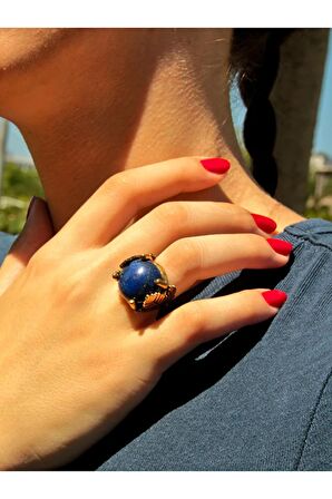 Yaprak Desenli Lapis Doğal Taş Ayarlanabilir Kadın Yüzük euy14l