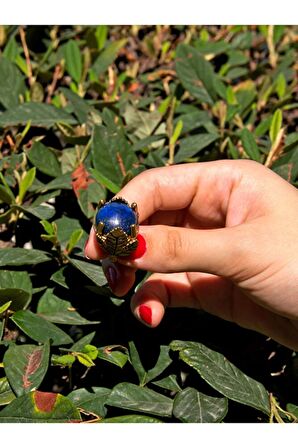 Yaprak Desenli Lapis Doğal Taş Ayarlanabilir Kadın Yüzük euy14l