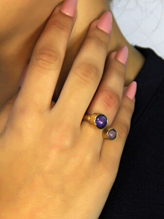 Ametist Pembe Kuvars Doğal Taş Ayarlanabilir Kadın Yüzük Aşk Ve Enerji Taşı euy15pa