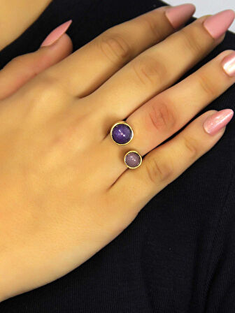 Ametist Pembe Kuvars Doğal Taş Ayarlanabilir Kadın Yüzük Aşk Ve Enerji Taşı euy15pa