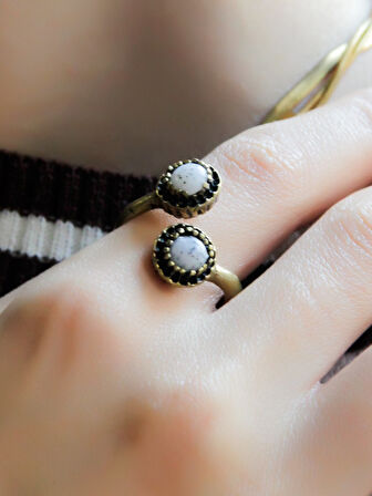 Doğal Taş İkili Dentirit Opal Doğal Taşlı Ayarlanabilir Yüzük euy25do