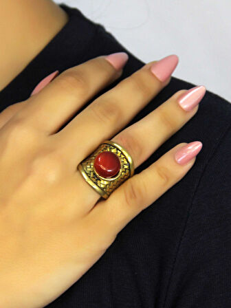 Doğal Taşlı Akik Doğal Taşlı Hasır Model Ayarlanabilir Kadın Doğal Taşlı Yüzük euy28ak