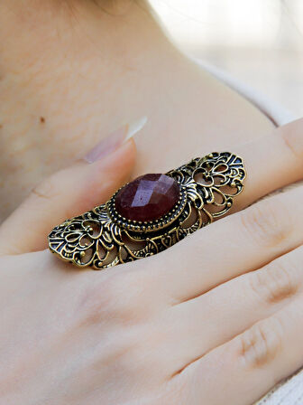 Doğal Taş Pembe Kuvars Doğal Taşlı Antik Ayarlanabilir Kadın Yüzük euy45pk