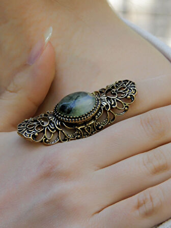 Doğal Taş Prehnit Doğal Taşlı Antik Ayarlanabilir Kadın Yüzük euy45pr