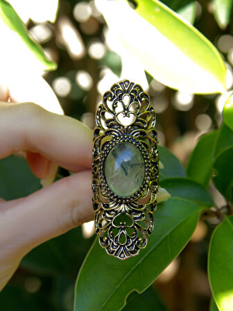 Doğal Taş Prehnit Doğal Taşlı Antik Ayarlanabilir Kadın Yüzük euy45pr