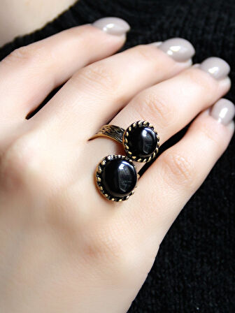 Doğal Taş İkili Oniks Doğal Taşlı Ayarlanabilir Kadın Yüzük euy56o