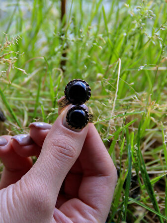 Doğal Taş İkili Oniks Doğal Taşlı Ayarlanabilir Kadın Yüzük euy56o