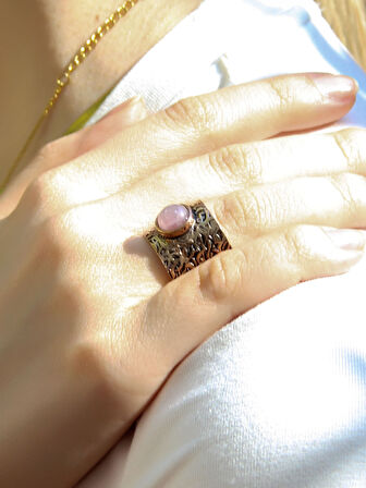 Doğal Taş Pembe Kuvars Doğal Taşlı Ayarlanabilir Antik Kadın Yüzük euy68pk