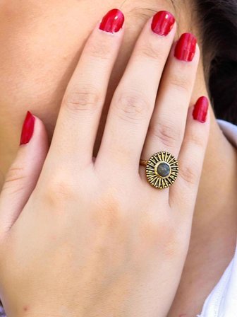 Doğal Taş Labradorit Yuvarlak Doğal Taşlı Antik Model Kadın Ayarlanabillir Yüzük euy70lbt