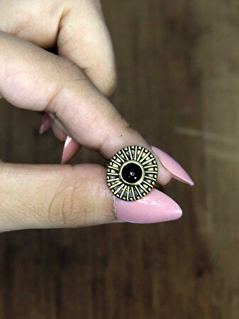 Doğal Taş Oniks Yuvarlak Doğal Taşlı Antik Model Kadın Ayarlanabillir Yüzük euy70o