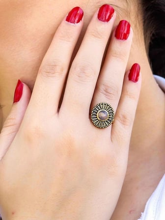 Doğal Taş Pembe Kuvars Yuvarlak Doğal Taşlı Antik Model Kadın Ayarlanabillir Yüzük euy70pk
