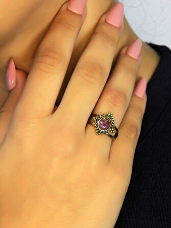 Doğal Taş Ametist Doğal Taşlı Antik Model Kadın Ayarlanabillir Yüzük euy71amt