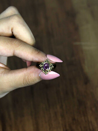 Doğal Taş Ametist Doğal Taşlı Antik Model Kadın Ayarlanabillir Yüzük euy71amt